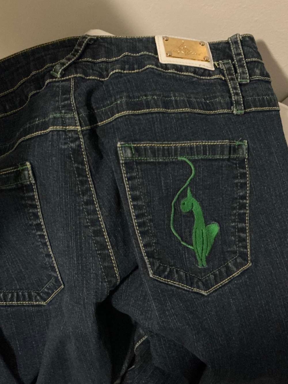 Vintage Baby Phat Jeans Y2K McBling Dark Wash Cat Charm Embroidered Low Rise –